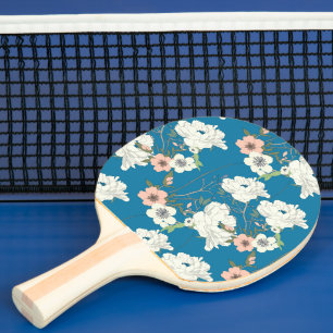 Raquette De Ping Pong Motif de jardin floral blanc