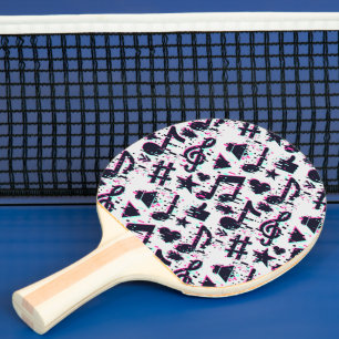 Raquette De Ping Pong Motif de notes musicales et de coeurs déformés