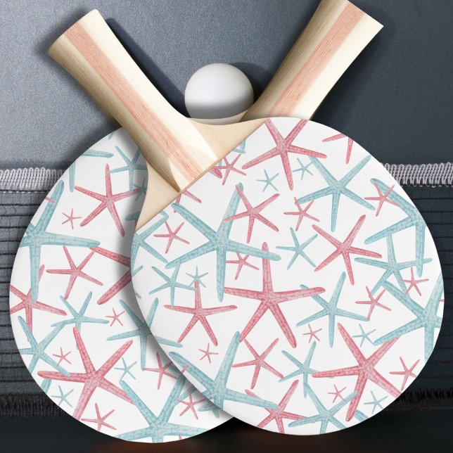Raquette De Ping Pong Motif de plage (Fun Teal Pink Nautical Starfish Summer Beach House Ping Pong Paddle)