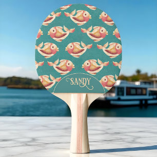 Raquette De Ping Pong Motif de poisson d'or noir rétro