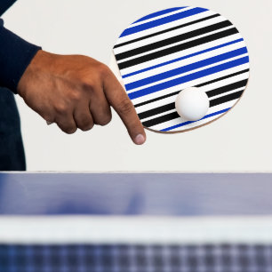 Raquette De Ping Pong Motif de rayures blanches noires bleues
