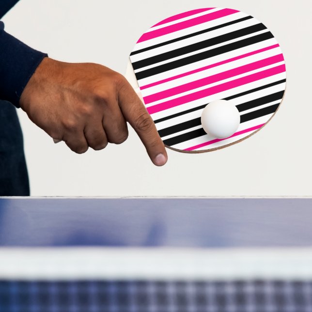 Raquette De Ping Pong Motif de rayures blanches noires roses Design  (Insitu)