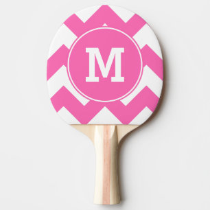 Raquette De Ping Pong Motif de zigzag rose chaud monogramme