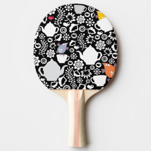 Raquette De Ping Pong Motif d'oiseaux et de tasses