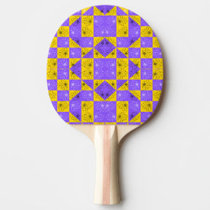 Raquette De Ping Pong Motif floral à carreaux moderne violet et or