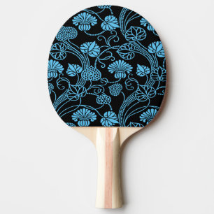 Raquette De Ping Pong Motif floral antique noir sur bleu