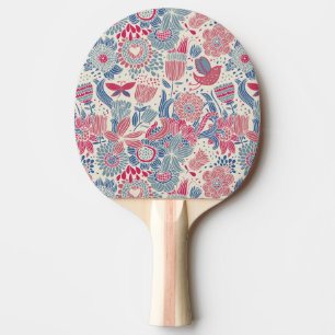 Raquette De Ping Pong Motif floral avec l'oiseau et le papillon