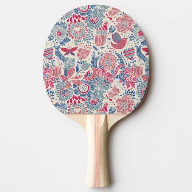 Raquette De Ping Pong Motif floral avec l'oiseau et le papillon (Devant)