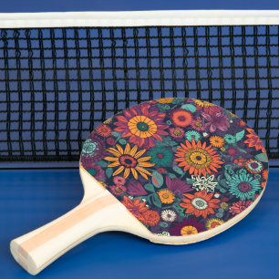 Raquette De Ping Pong Motif Floral, Bouquet de fleurs colorées,