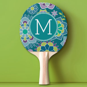 Raquette De Ping Pong Motif floral de printemps coloré Monogramme perso