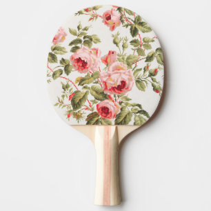 Raquette De Ping Pong Motif floral de roses roses vintage