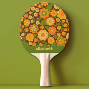 Raquette De Ping Pong Motif Floral Retro tendance Bloc de nom personnali