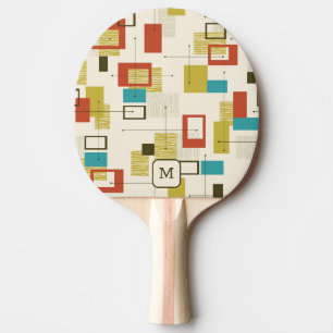 Raquette De Ping Pong Motif géométrique rétro coloré du milieu du siècle