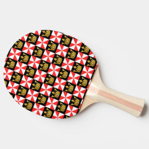 Raquette De Ping Pong Motif médiéval Rouge Blanc Noir Faux Or Couronne