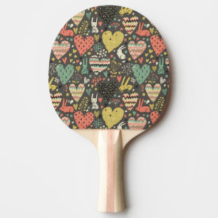 Raquette De Ping Pong Motif mignon de lapins d'amour avec des coeurs