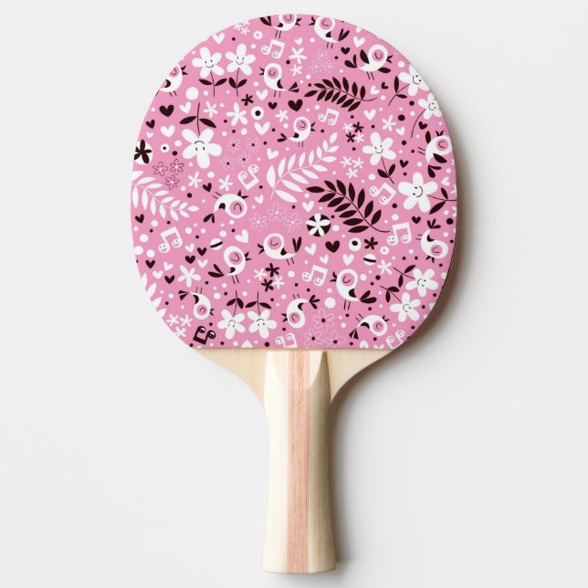 Raquette De Ping Pong motif mignon de rose d'oiseaux et de fleurs (Devant)