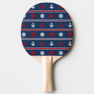 Raquette De Ping Pong Motif nautique blanc et bleu rouge