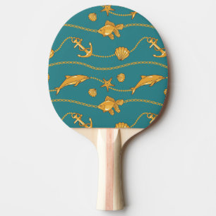 Raquette De Ping Pong Motif nautique d'or