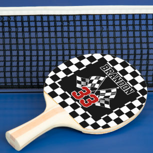 Raquette De Ping Pong Motif personnalisé de drapeau à damier noir et bla