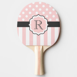 Raquette De Ping Pong Motif points et rayures roses