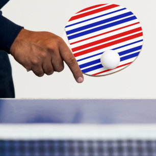 Raquette De Ping Pong Motif rayures blanches rouges bleues