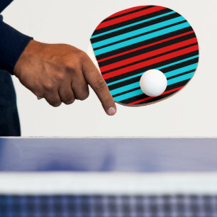 Raquette De Ping Pong Motif rayures rouges bleues noires