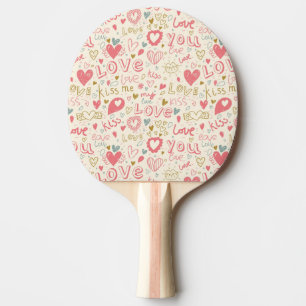 Raquette De Ping Pong Motif romantique avec des coeurs et des lèvres