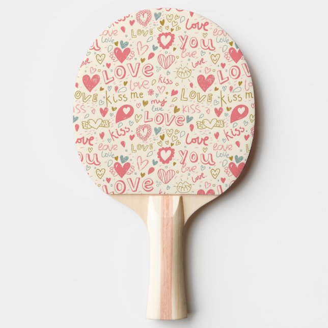 Raquette De Ping Pong Motif romantique avec des coeurs et des lèvres (Devant)