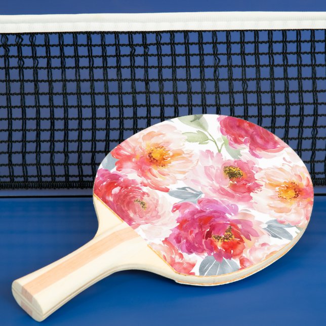 Raquette De Ping Pong Motif rose Aquarelle Peony (Insitu)