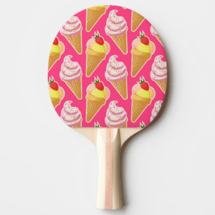 Raquette De Ping Pong Motif rose Kawaii avec crème glacée aux fraises
