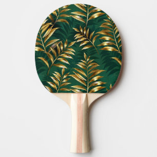 Raquette De Ping Pong Motif sans couture avec des fougères dorées