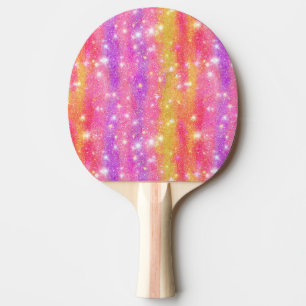 Raquette De Ping Pong Motif scintillant de paillettes rose orange violet