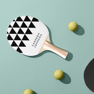 Raquette De Ping Pong Motif Triangle Noir Nom Minimaliste Blanc