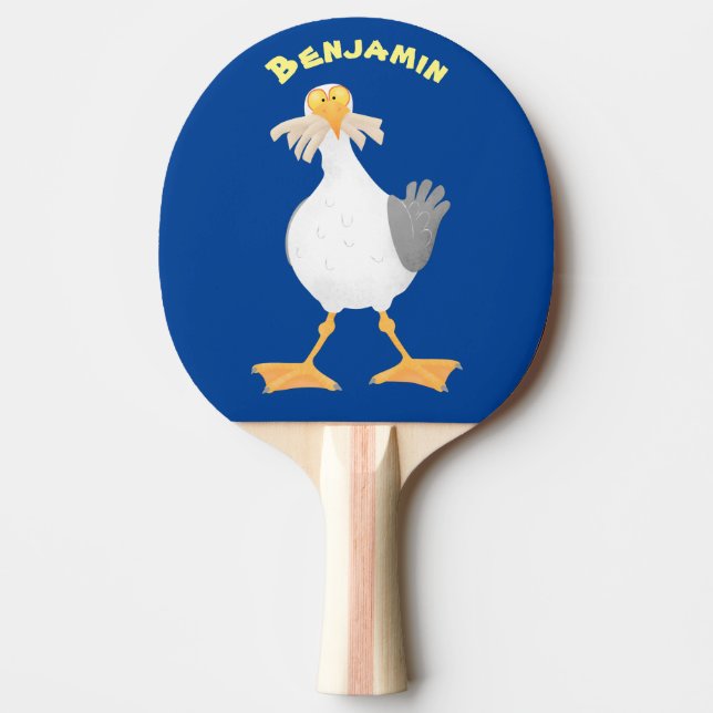 Raquette De Ping Pong Mouette drôle avec frites dessin animé (Devant)
