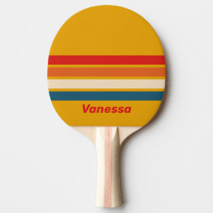 Raquette De Ping Pong Moutarde Rétro sur Striures avec Nom