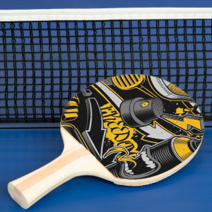 Raquette De Ping Pong Musique folle Black Jaune Graffiti Spire all star