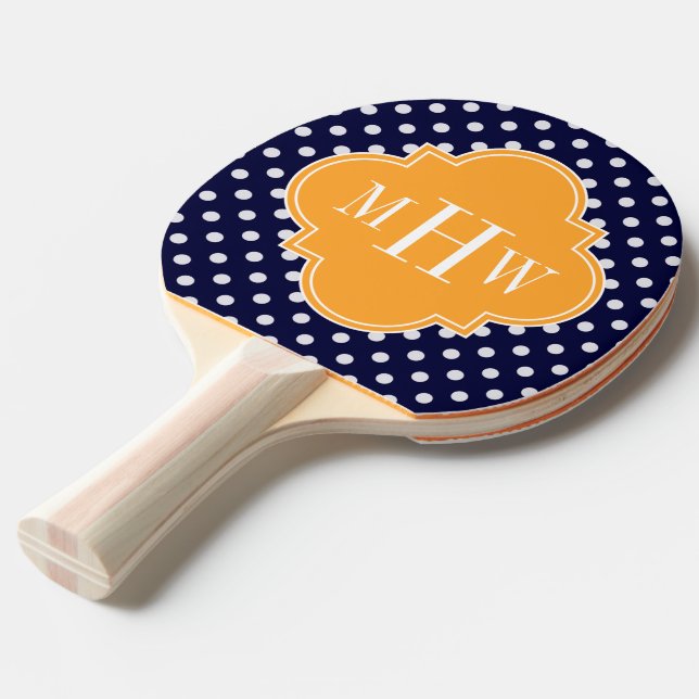 Raquette De Ping Pong Navy Wt Polka Dot Cantaloupe Quatrefoil 3 monogram (Devant Angle)