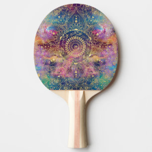 Raquette De Ping Pong Nebula couleur or Mandala Aquarelle colorée