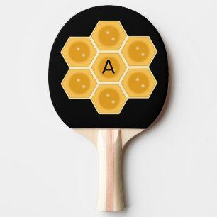 Raquette De Ping Pong Nid d'abeille moderne et monogramme sur fond noir