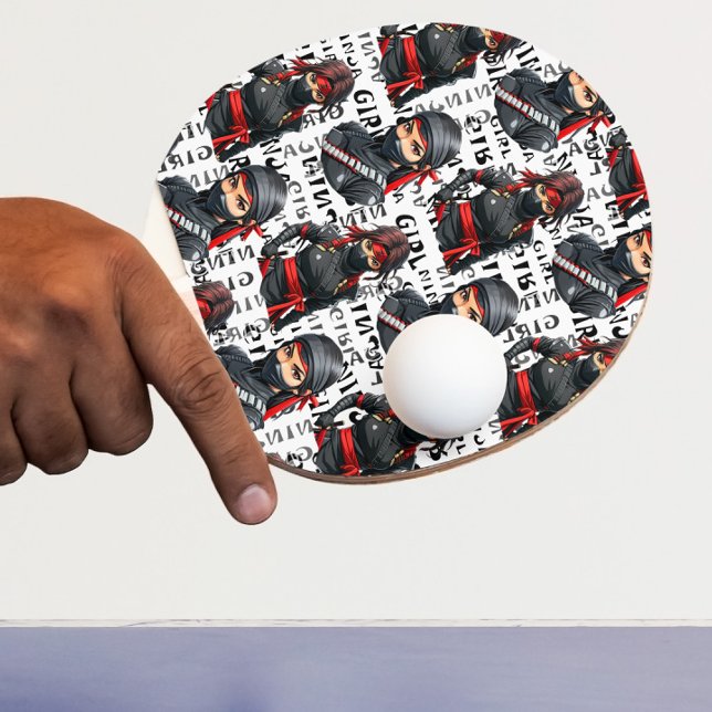 Raquette De Ping Pong Ninja Girls Anime With Text Pattern Design (Créateur téléchargé)