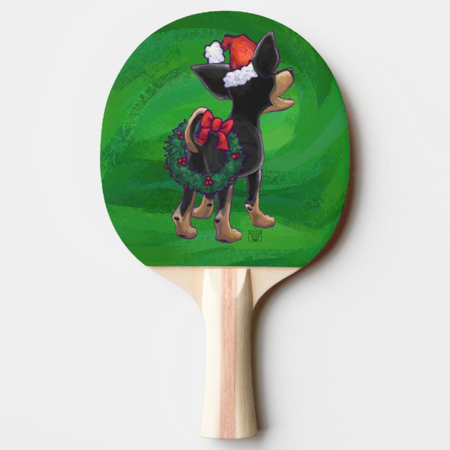 Raquette De Ping Pong Noël Chihuahua sur vert (Dos)