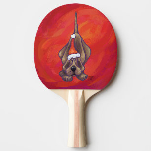 Raquette De Ping Pong Noel de Chien À La Hache Sur Rouge