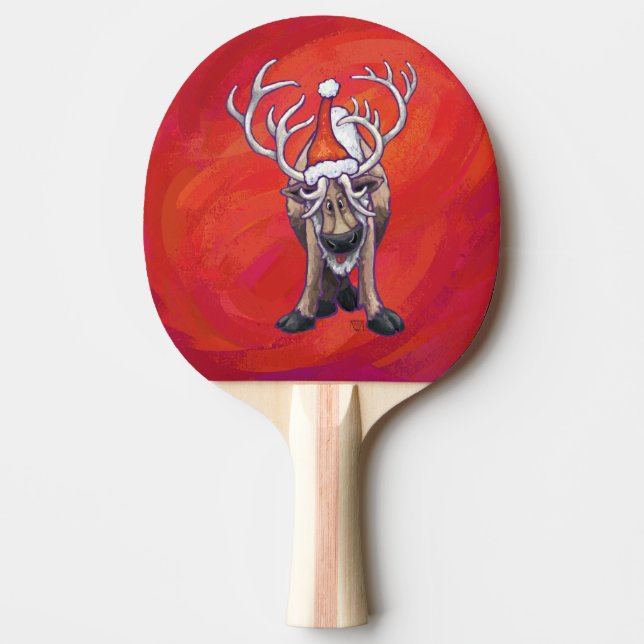 Raquette De Ping Pong Noël des gentils rennes en rouge (Devant)