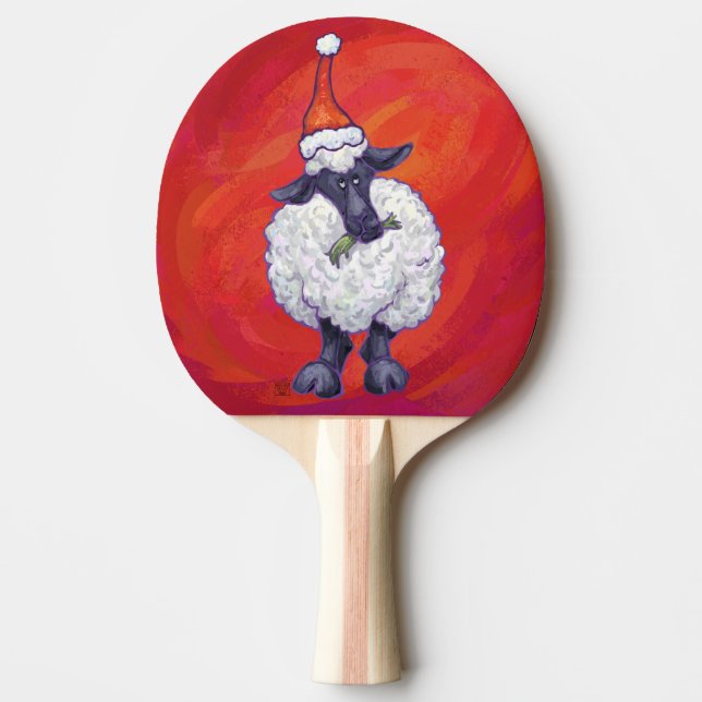 Raquette De Ping Pong Noël des moutons sur rouge (Devant)