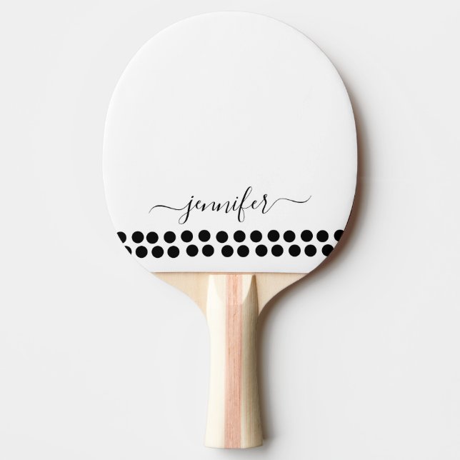 Raquette De Ping Pong Noir Blanc moderne Monogramme Nom (Devant)
