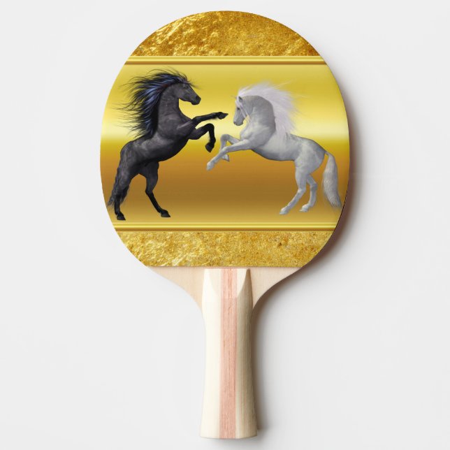Raquette De Ping Pong Noir et un cheval blanc qui combattent (Devant)