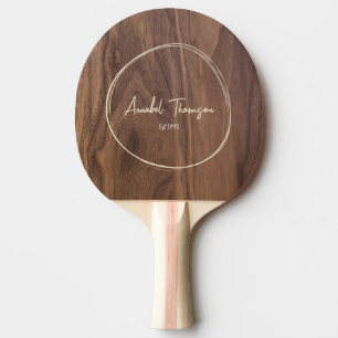 Raquette De Ping Pong Nom de bois de noyer dans un cercle dessiné
