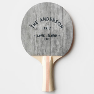 Raquette De Ping Pong Nom de famille bord de mer vintage bois gris