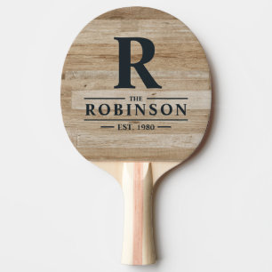 Raquette De Ping Pong Nom de famille et initiale en bois de frêne clair