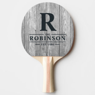 Raquette De Ping Pong Nom de famille et initiale en bois gris foncé pati